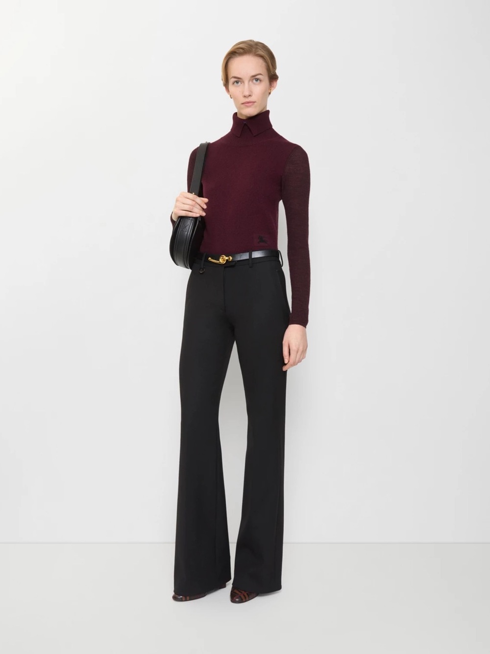 Burberry London Black Wool Blend Tailored Flare Trousers, Size 4
